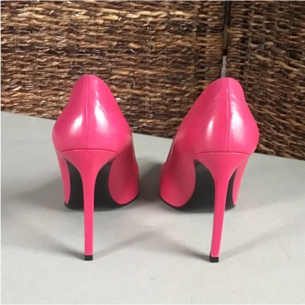 SAINT LAURENT AUTHENTIC COLOR FUCHSIA SLIM HEEL POINTY TOE LEATHER SIZE 38 - Picture 2 of 16
